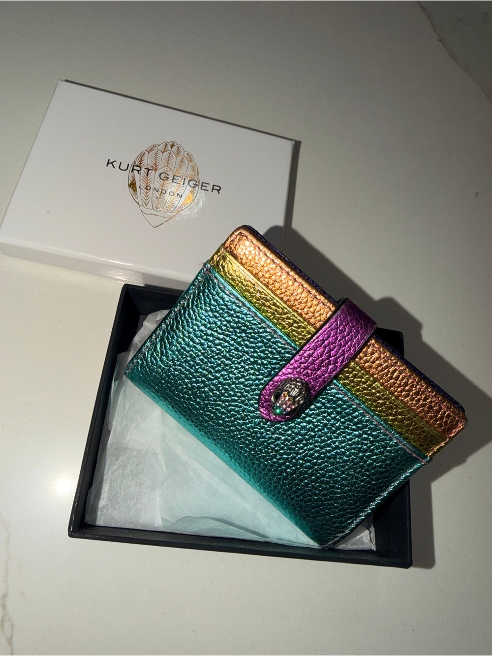 Kurt Geiger Teal, Purple & Gold Metallic Leather Wallet
